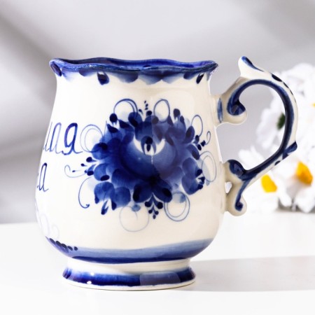 Mug "Morning. Best wife", gzhel, porcelain, 11x12 cm-4