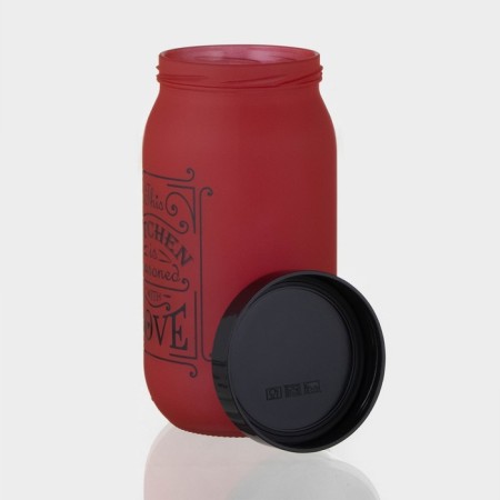 Glass Bank for bulk products "Love in the kitchen", 1 l, red color-1
