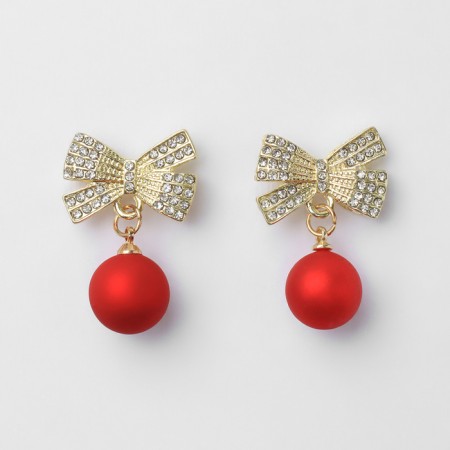 New Year! Earrings "New Year" bows, white-red color in gold-1