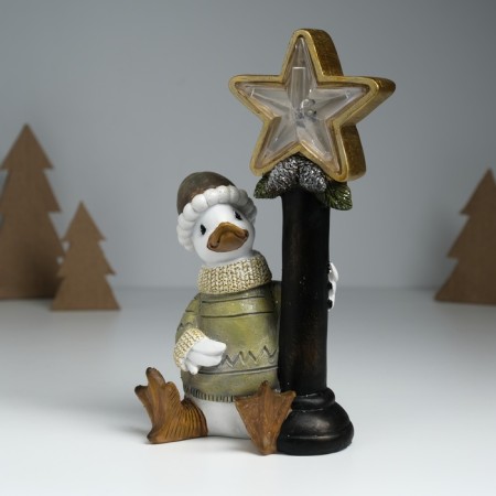Souvenir Polystone Light "Goose in a sweater at a lamppost with a star" 12.5x9x20.3 cm
