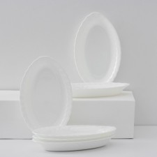 A set of oval plates Luminarc Trianon, D = 22 cm, glass ceramic, 6 pcs, white color