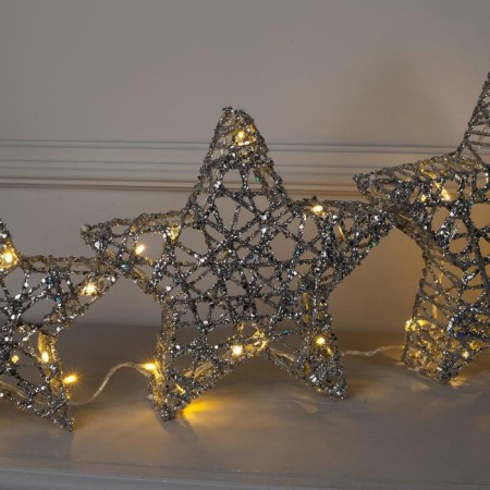 LED figure "Silver stars" 20, 25, 30 cm, metal, 220 V, glow warm white-2