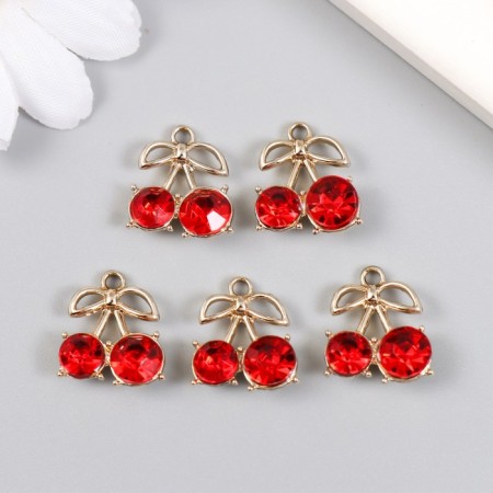 Decor for creativity metal, rhinestones "ripe cherry" 1.5x1.7 cm-2