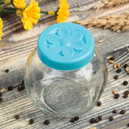 A set of glass cans for bulk products "Chamomile", 200 ml, 2 pcs, color mix-7