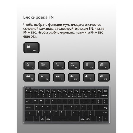 Keyboard A4Tech FSTYLER FBX51C Gray USB wireless BT/Radio Slim Multimedia (FBX51C GR 103388-9
