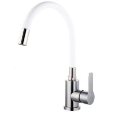 Fashun A54101-8 kitchen mixer, single-legged, flexible spout, stainless steel, satin, white