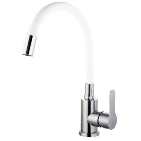 Fashun A54101-8 kitchen mixer, single-legged, flexible spout, stainless steel, satin, white