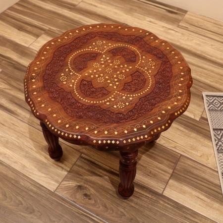 Carved table "Circle" wood 48x53x53cm-1