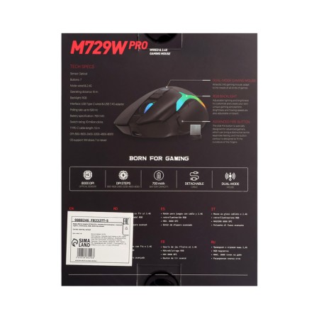 MARVO M729W Pro mouse, game, wireless, removable Type-C, Optical, RGB, 8000 dpi, black 98882-9