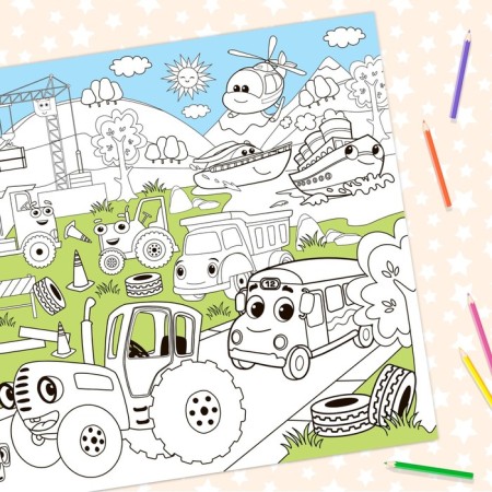Set of coloring giants "Blue Tractor", 2 pcs., 84 × 59 cm-2