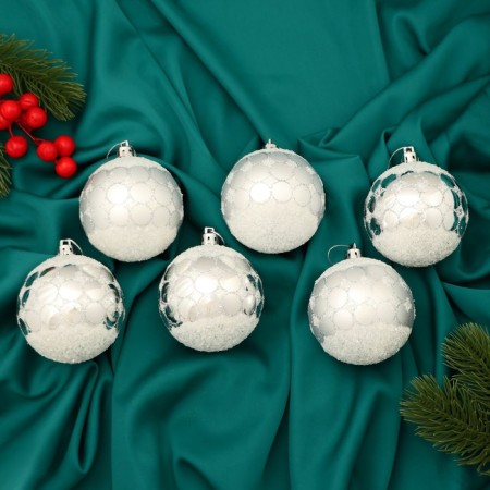 Set of balls plastic D-7 cm, 6 pcs "Surprise" silver