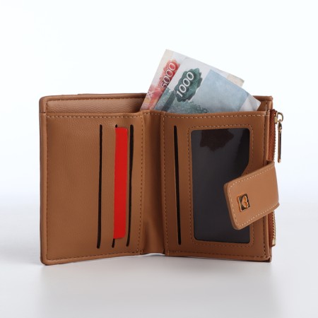 Women's wallet on the button, beige color-5