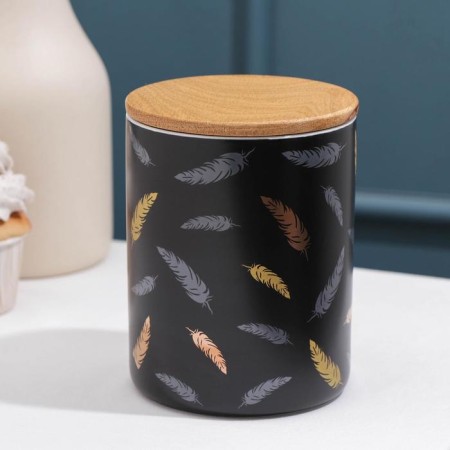 Ceramic bank for bulk products "Golden Pen", 650 ml, black color