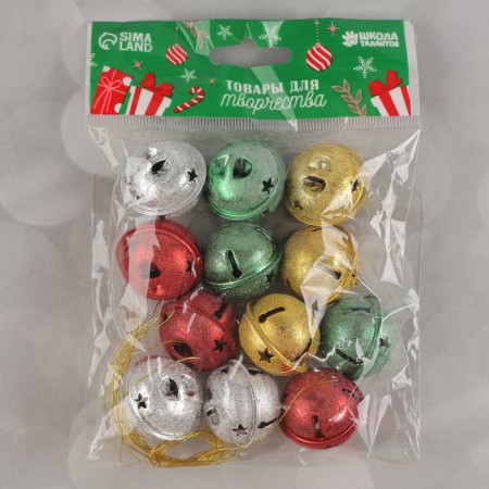 Bubenchiki, set 12 pcs., Size 1 pc: 3 × 3 cm, silver color, gold, red, green-3