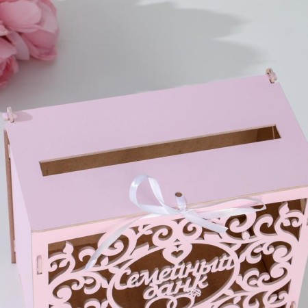 Family bank with monograms, 24x14x20 cm, pink pastel-2