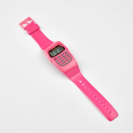 Watch of Electronic nursery, with a calculator, silicone strap, L-21 cm, pink-3
