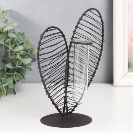 Decor metal, glass "Heart. Strokes" black 19x8x20 cm-1