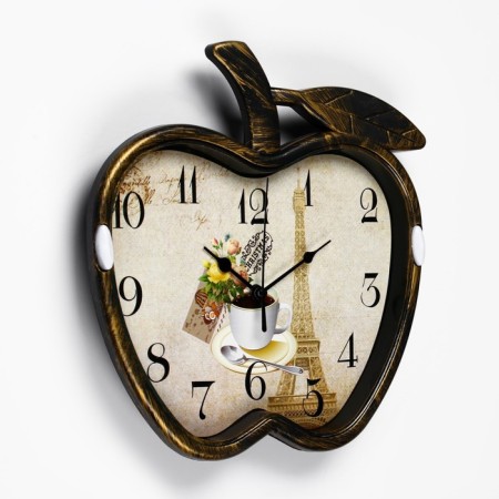 Wall clock, series: kitchen, "apple", discrete move, 26 x 25.5 cm, aa, bronze-3
