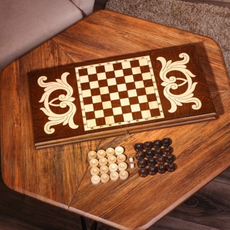 Handmade backgammon "Flying Eagle", 60x30 cm, with a chess field, a walnut array, Armenia-1