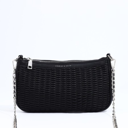 Baget bag with zipper, long belt, black color-2