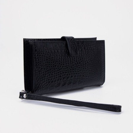Women's wallet on the button, black color
