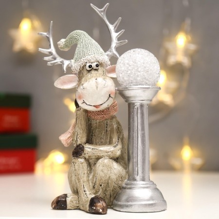 Souvenir Polystone Light "Losik in a knitted cap with a ball on a column" 20.5x10.5x12.5 cm