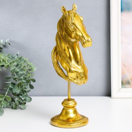 Souvenir Polystone Bust "Head of the Horse" Golden 10x11x31.5 cm-3