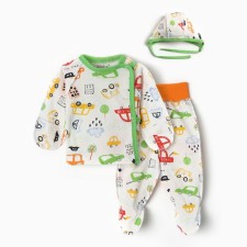 Kit for newborns, white color/cars, height 62 cm