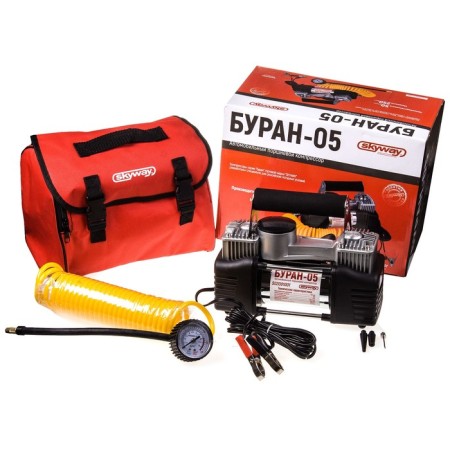 Car compressor SkyWay Buran-05, 65l/min, binopass, 50l/min with crocodiles in bag 12at S02001001-2