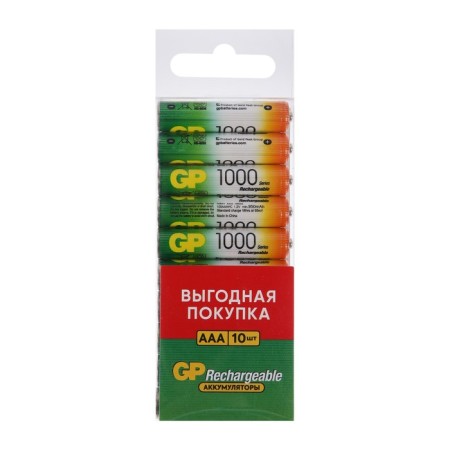 Battery GP, Ni-MH, AAA, HR03-10S, 1.2V, 1000 mAh, spike, 10 pcs.