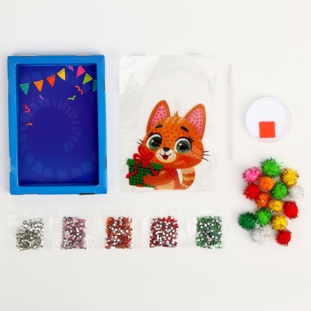 Diamond mosaic in a frame for children "Cat with a gift"-2