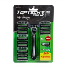 Мужская бритва TopTech PRO 3, 1 бритва + 31 сменная кассета (совместимы с Gillette mach3)