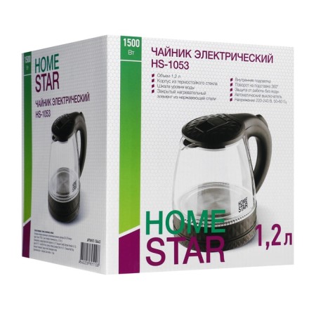 Electric kettle Homestar HS-1053, glass, 1.2 l, 1500 watts, black-8