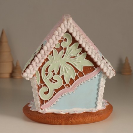 Souvenir Polystone Light "Gingerbread House with Patterns, with a snowman" 16.5x16x17 cm-2