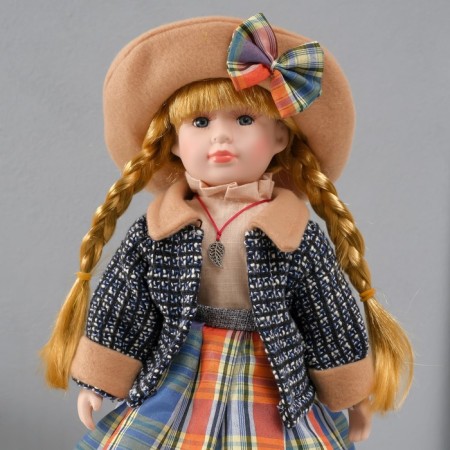 Doll Collectible Ceramics "Vika in a checkered multi -colored skirt" 39 cm-4