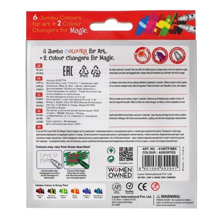 Flomasters 6 colors + 2 pcs. As a gift, Luxor "Trick Fun", changing color, thickened, cardboard, with euro suspension-4