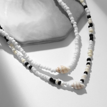 Choker "Aqua" with shells, white-black, 34 cm