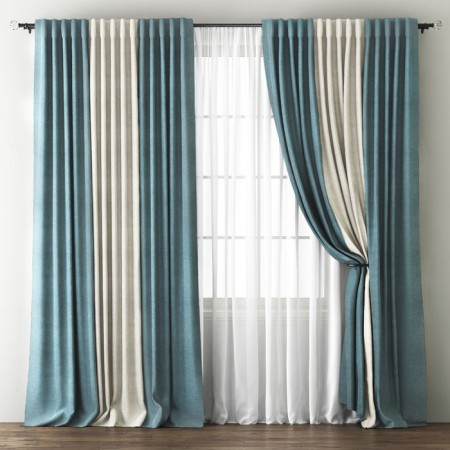 Kirsten curtain set, size 170 x 270 cm, blue / cream
