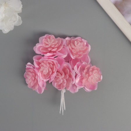 Decor for creativity "Camellia" pink (1 set = 1 bouquet) in the bouquet 6 pcs 4x11 cm
