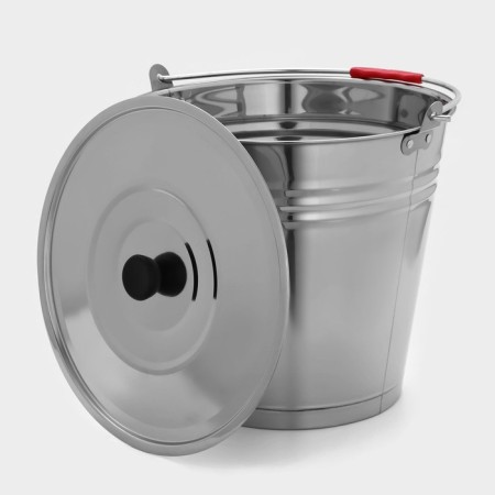 A bucket with a lid 16 l, d = 34 cm, from stainless steel Aisi 201-2