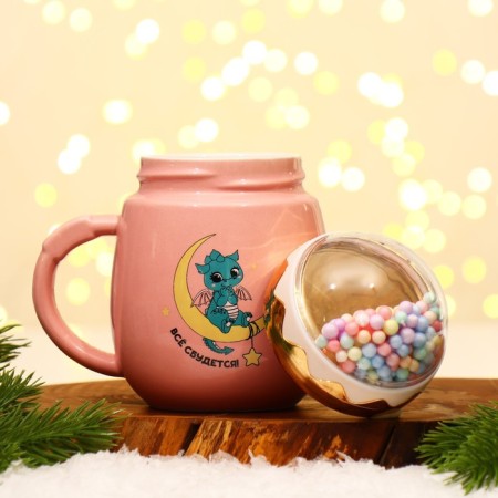 Ceramic mug “Everything will come true”, 450 ml, pink color-6