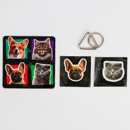 Metal puzzle with puzzles and stickers "cats, dogs", mix-2