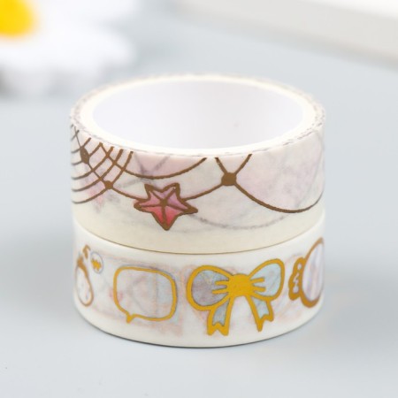 Adhesive tape paper "Star arc and little things" set 2 pcs width 1.5 cm winding 2 m-1