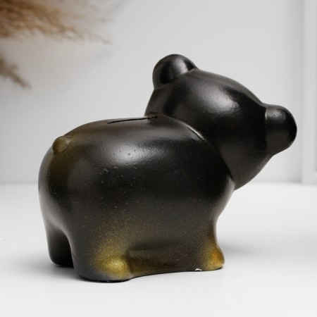 Piggy bank "Bear" black with gold, 11cm-2