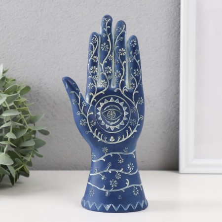Souvenir Polystone "Hand of Fatima. Flower pattern. Hams" Blue 9.5x6x21 cm