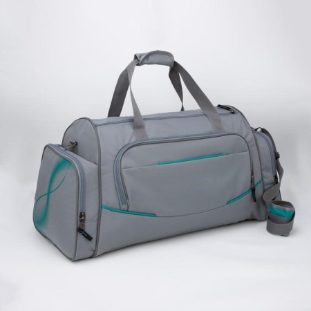Sports bag with lightning, 3 outer pockets, gray/turquoise color