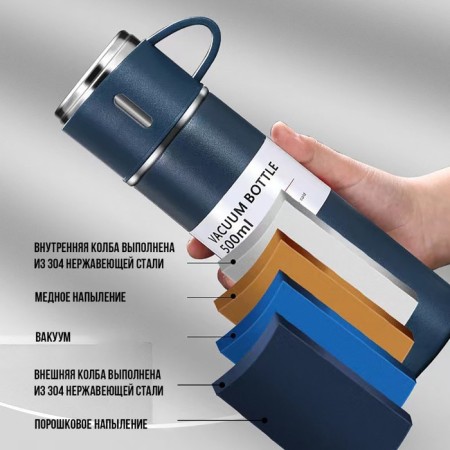 Set "Master K": Thermos 500 ml and 3 circles 160 ml, retains heat 12 hours, blue-2