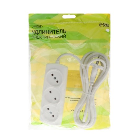 Extension cord Luazon Lighting Eco, 3 sockets, 2.7 m, 10 A, 2200 W, PVS 2x0.75 mm2, without salary, white-4
