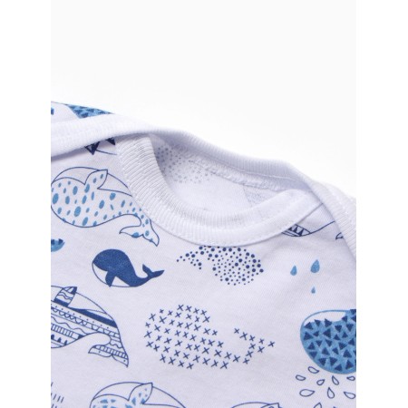 Children's blouse with long sleeve "Whales", white/blue color, height 62 cm-1