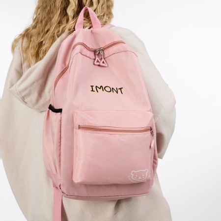 A backpack with a zipper, 3 outer pockets, pink color-6